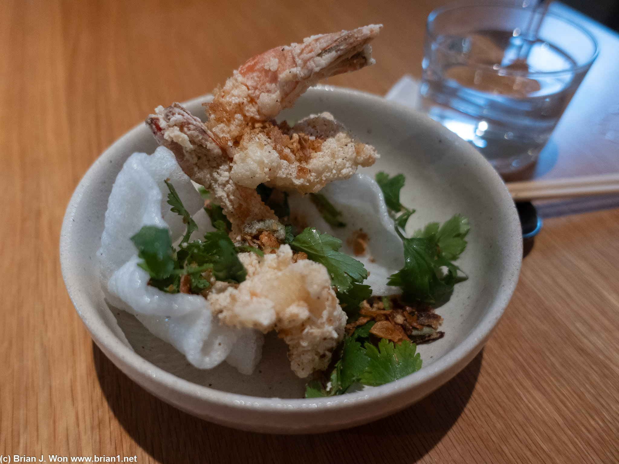 Agemono: salt and pepper prawn, shrimp chips.