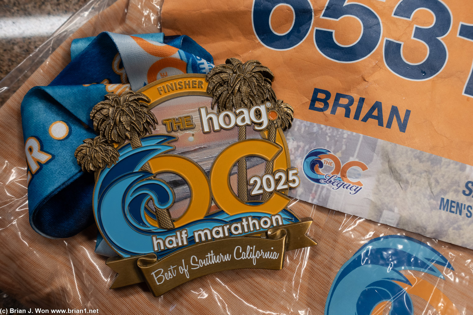 Finisher medal and bib.