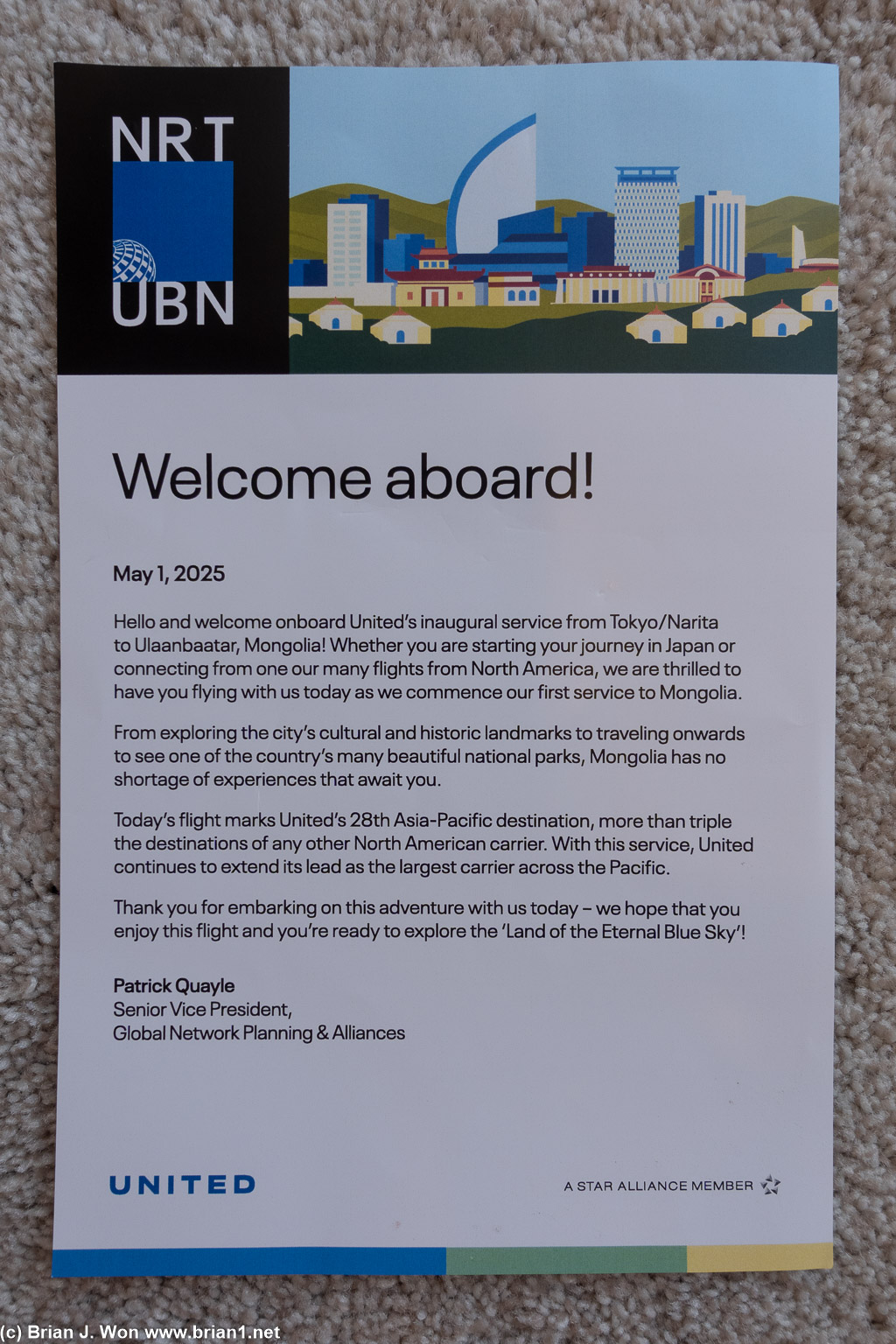 Welcome letter.