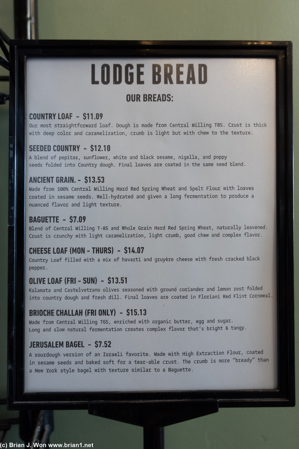 Selection of breads on the menu.