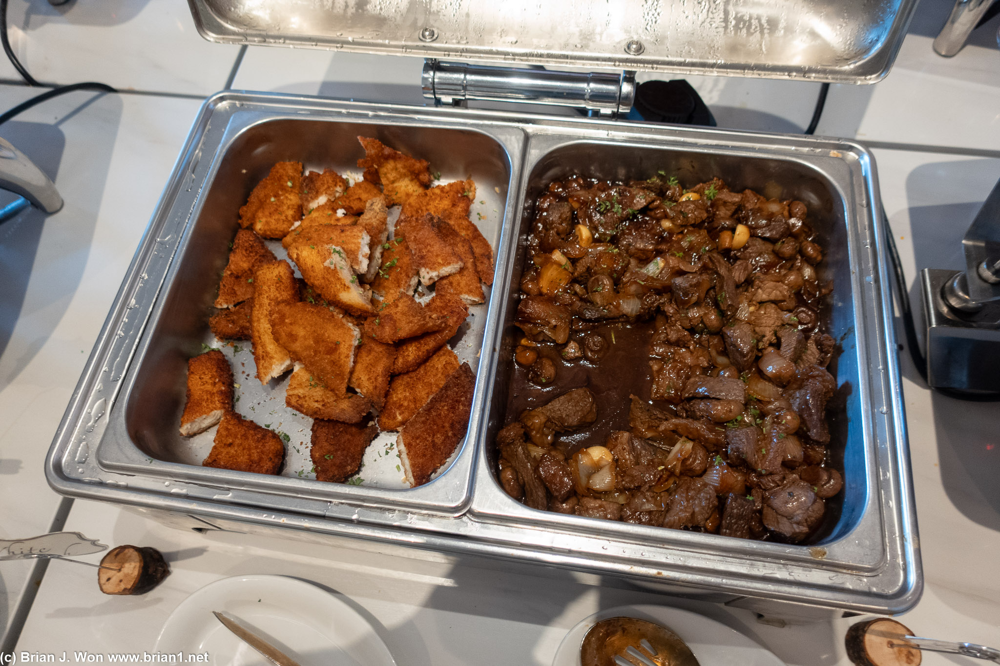 Whitefish and beef.