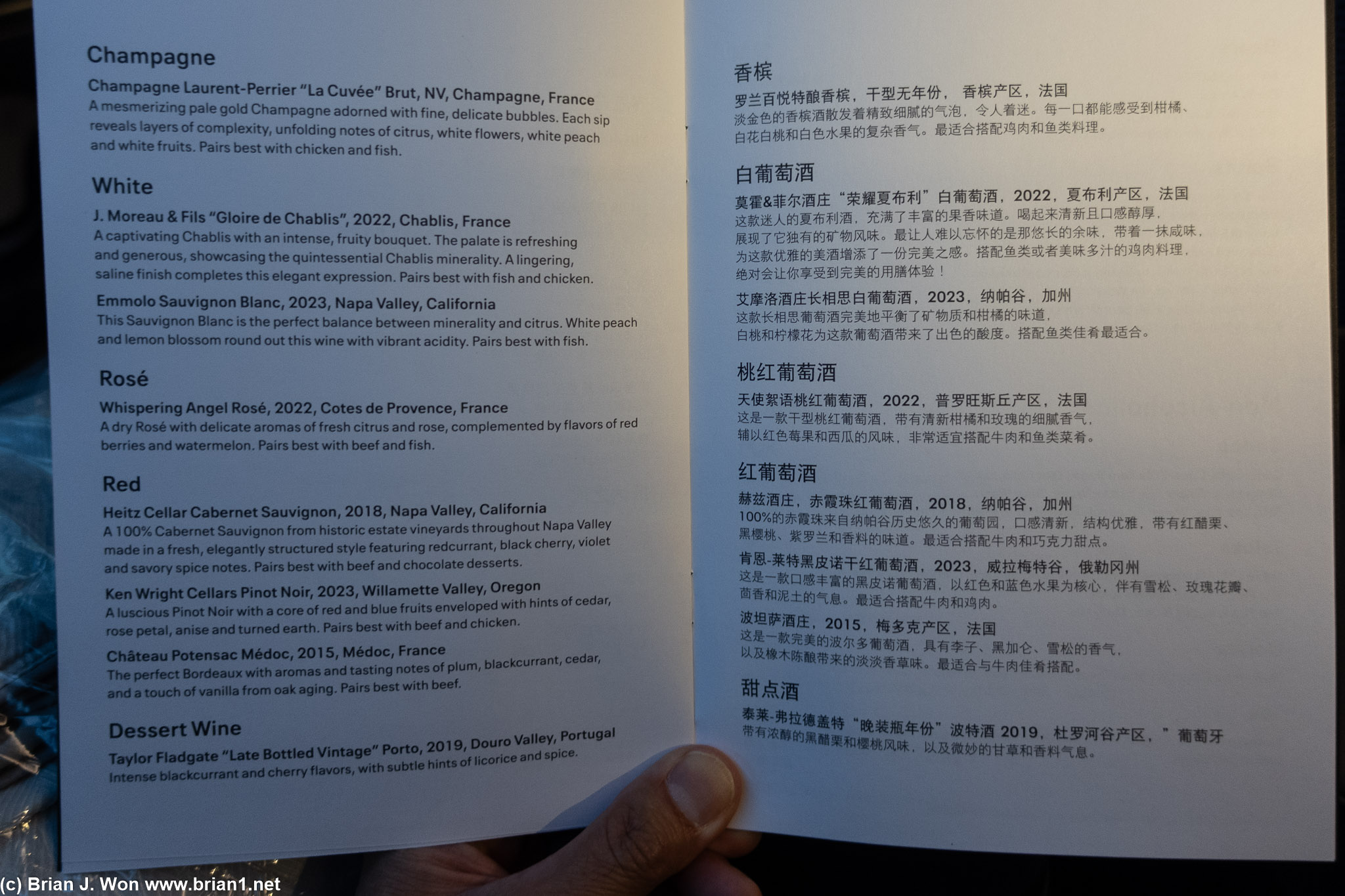 SFO to Singapore menu.