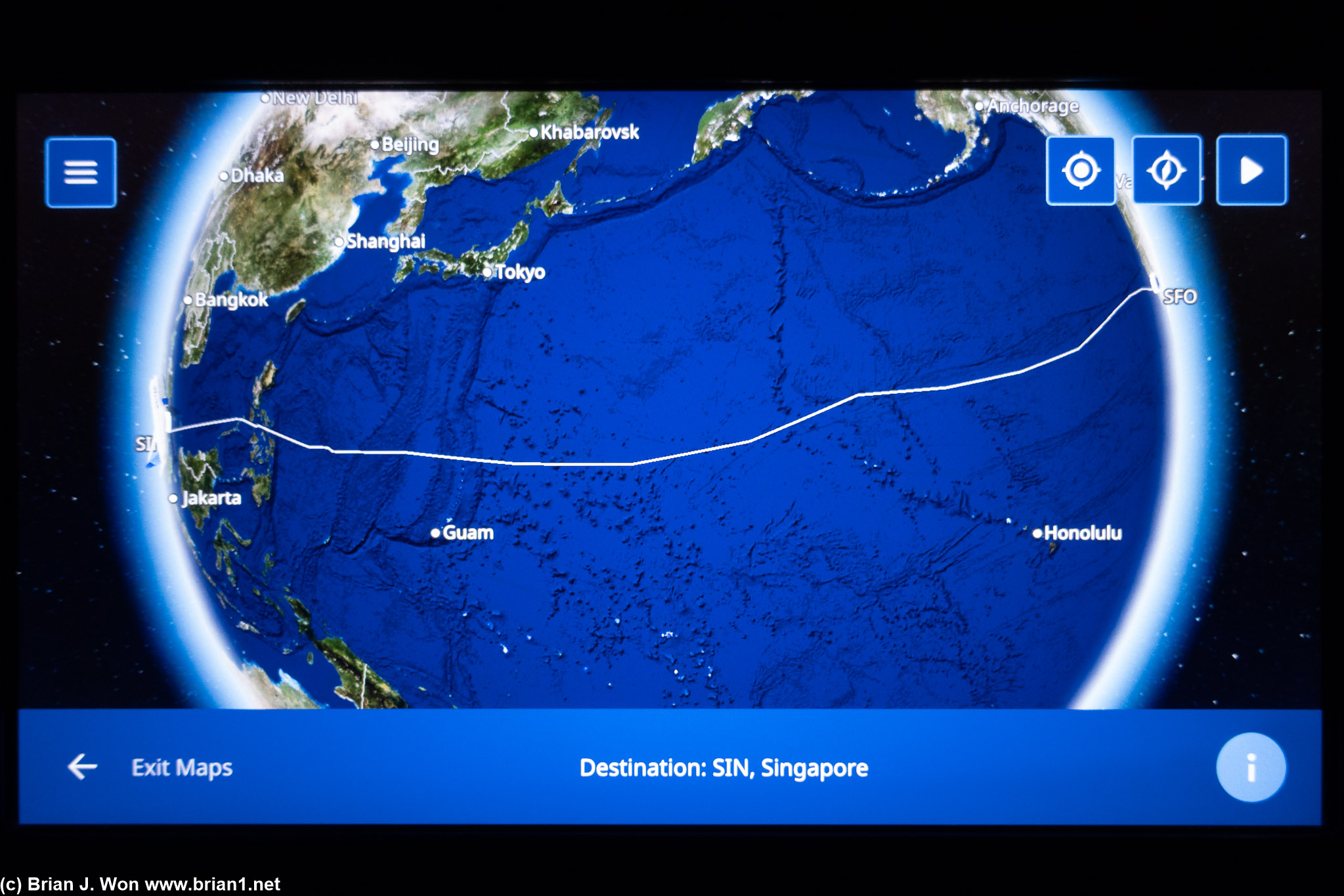 16hr 4min flight time (actual), 8,446 miles (actual) 8753 miles (Flightaware), 8.446 miles (great circle).