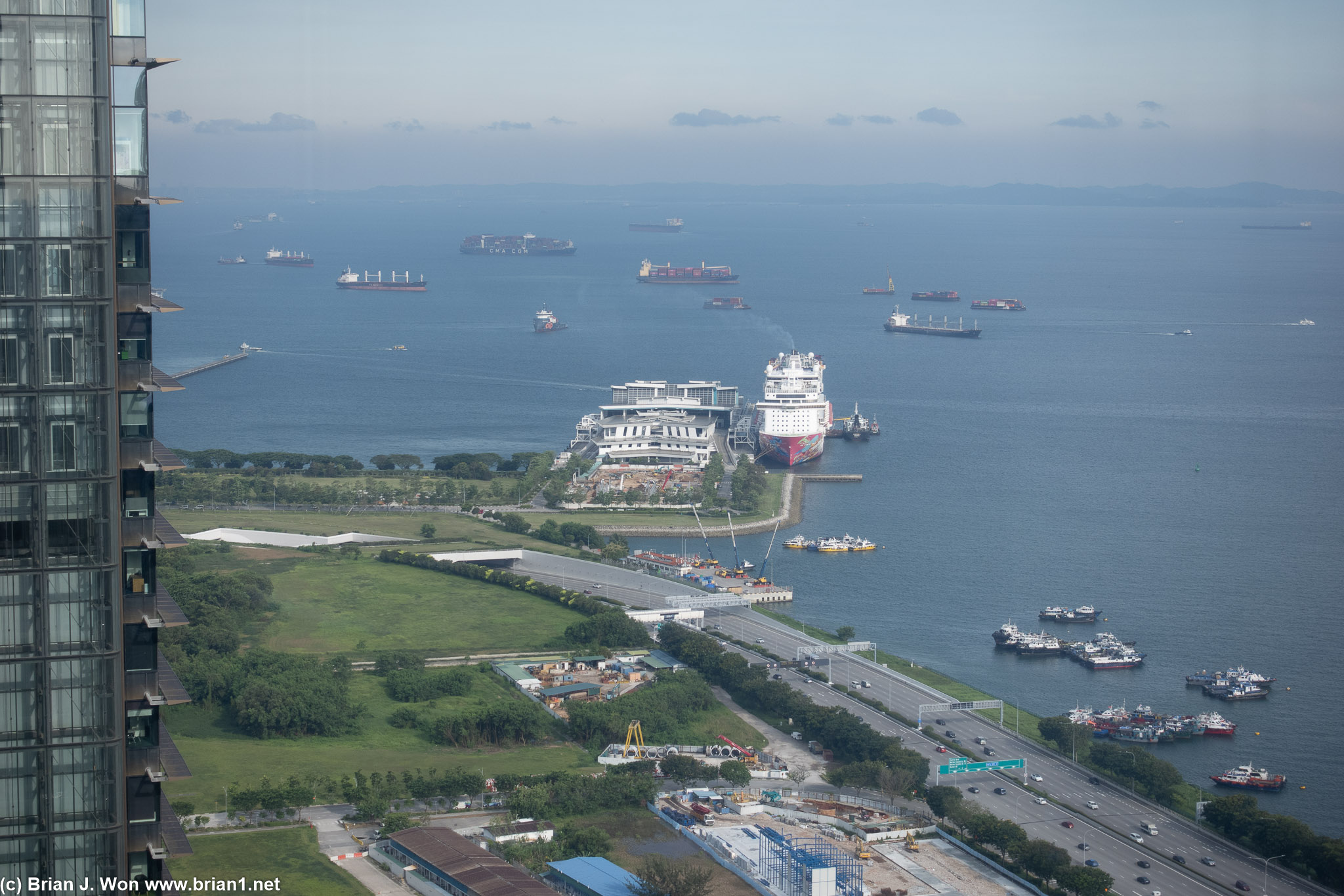 Cruise ship terminal in the distance.