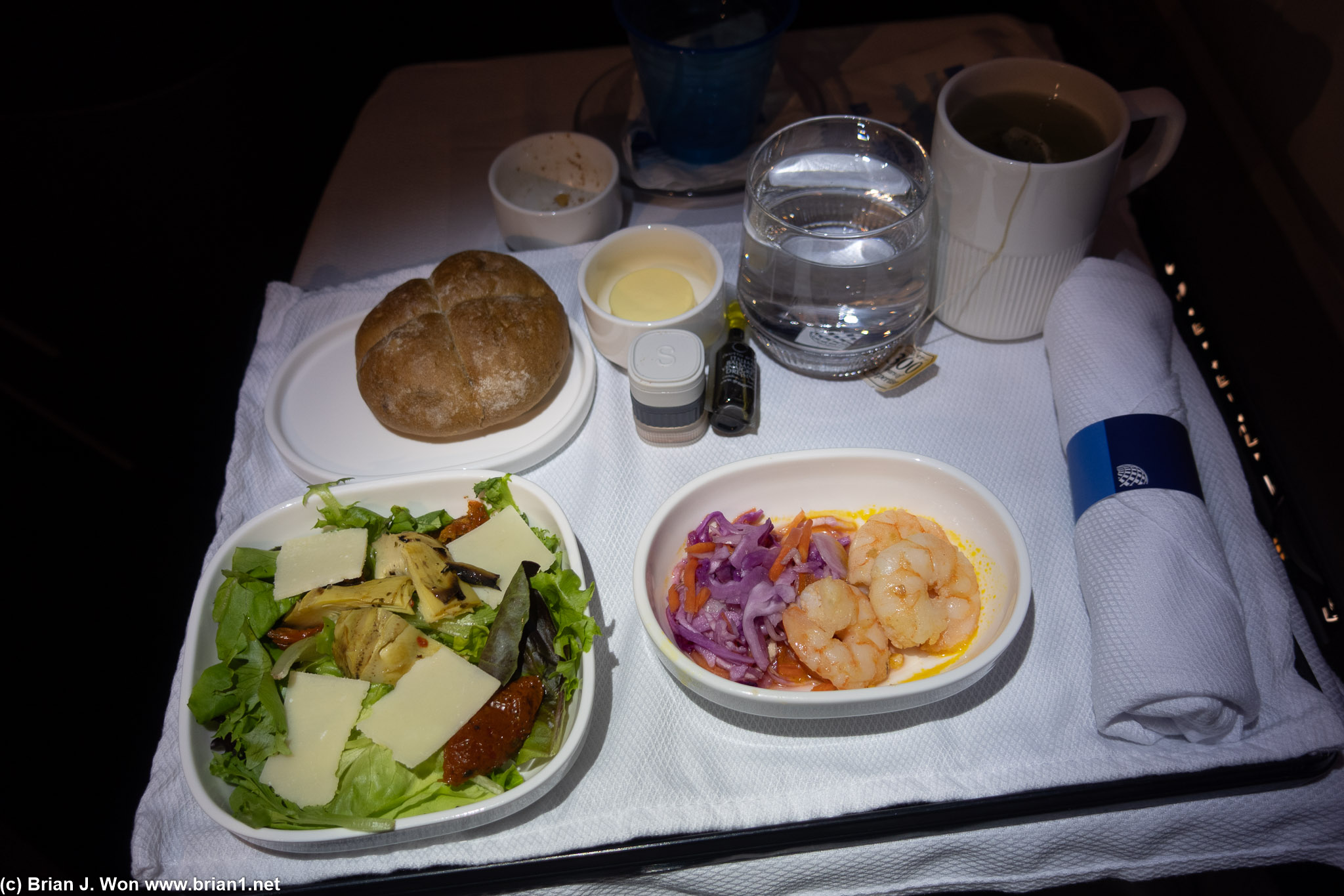 Salad and shrimp.