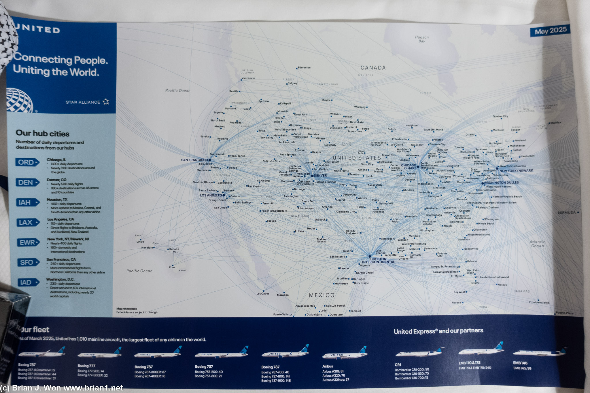 United route map and fleet as of May 2025.