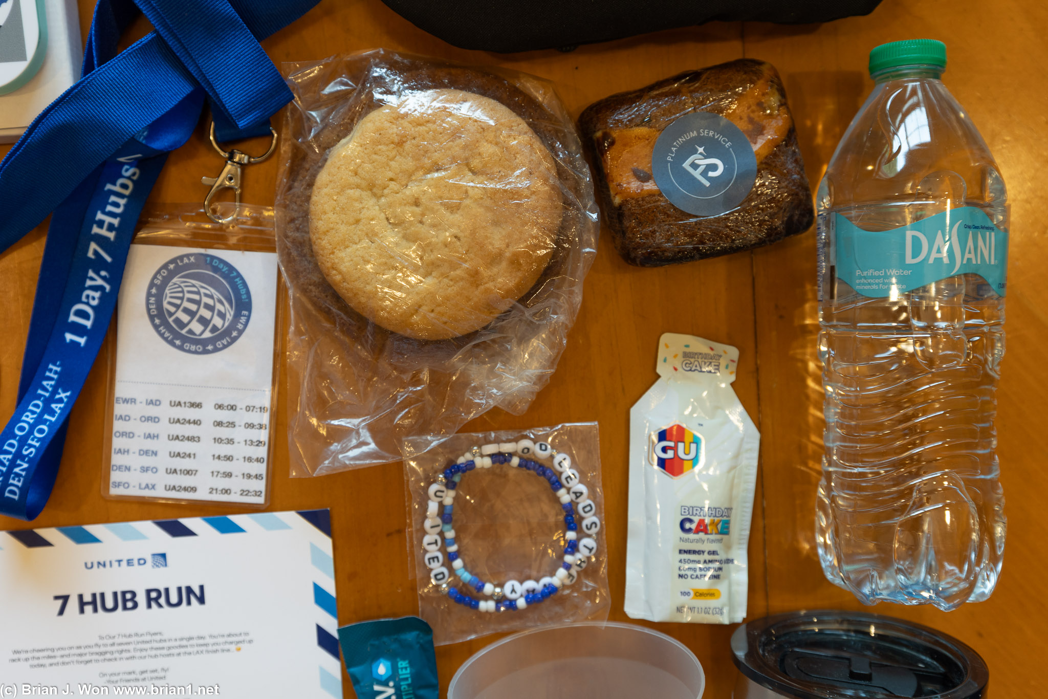 Lanyard/badge, bracelet, welcome note, snacks.