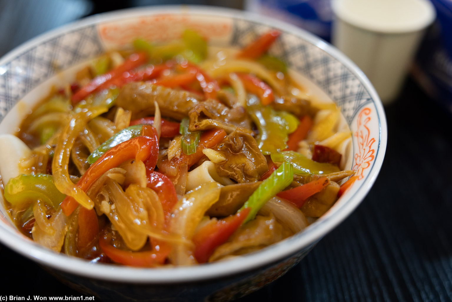Spicy pork tripe noodles.