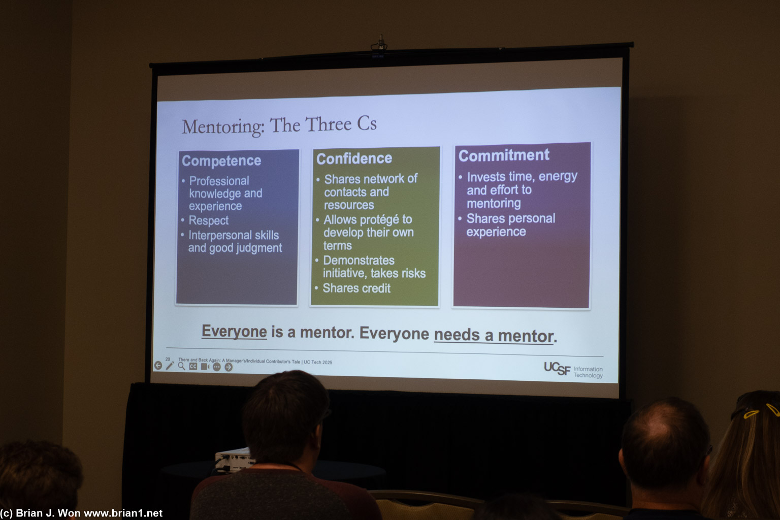 Mentoring, the 3 C's: competence, confidence, commitment.