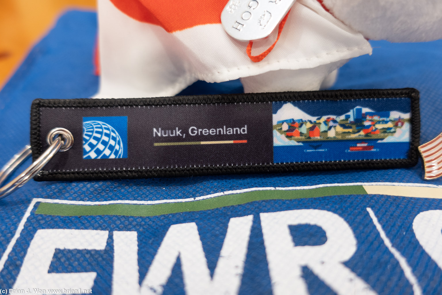United Airlines EWR-GOH inaugural flight keychain.