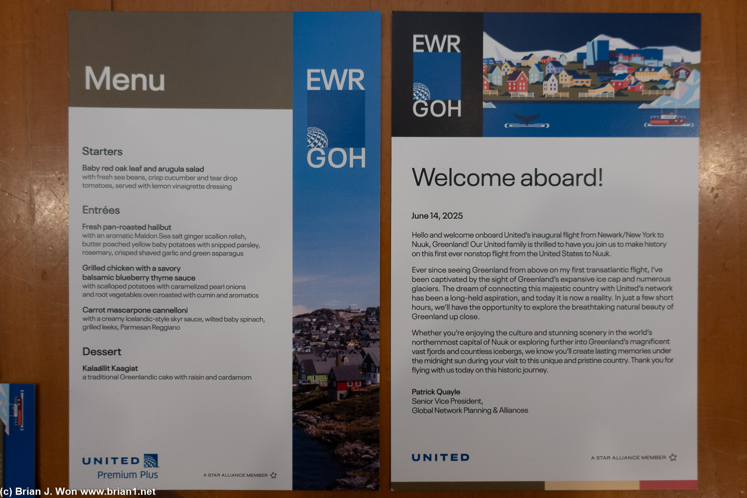 Menu and welcome letter.