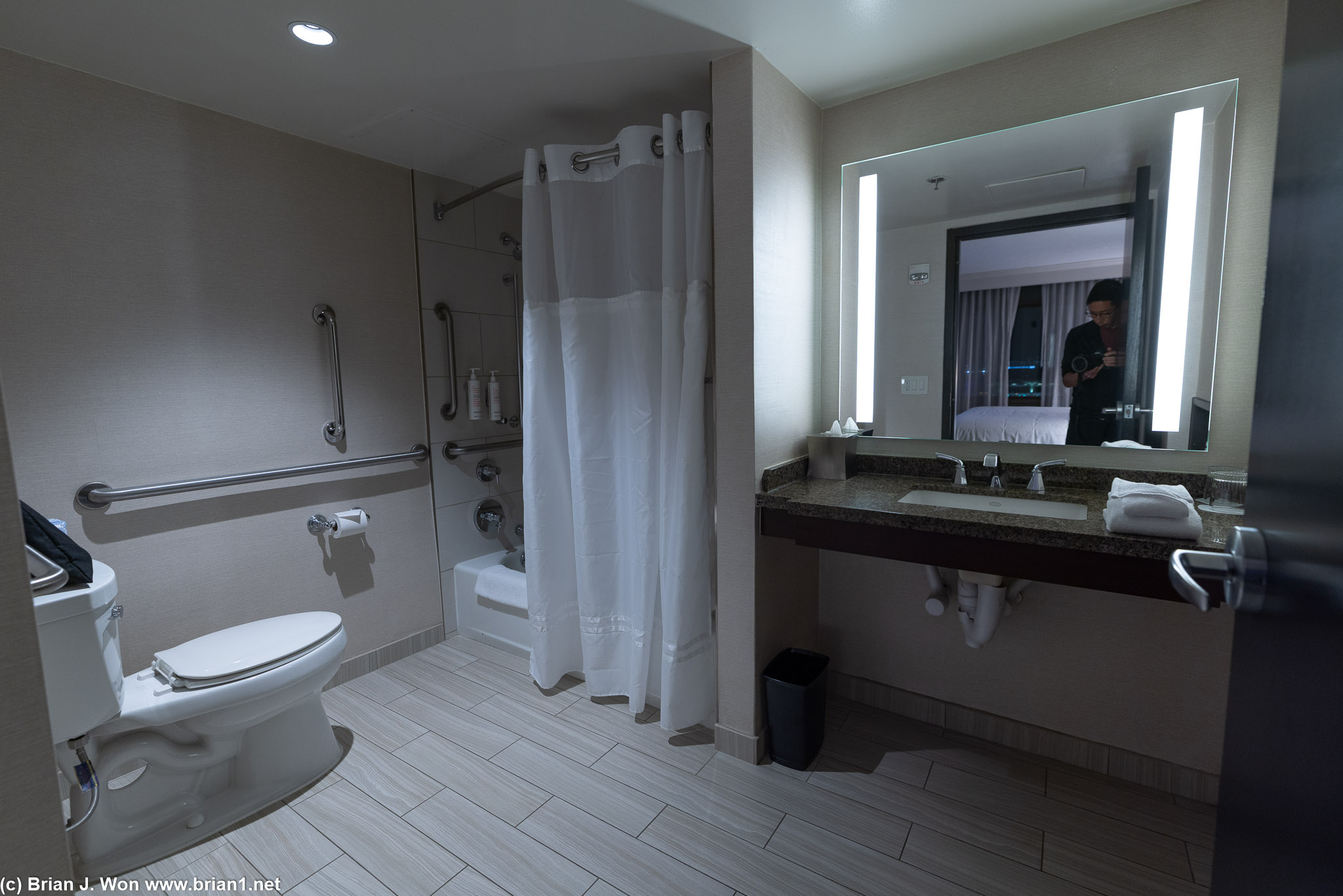 Bathroom is ADA? Or at least old people.