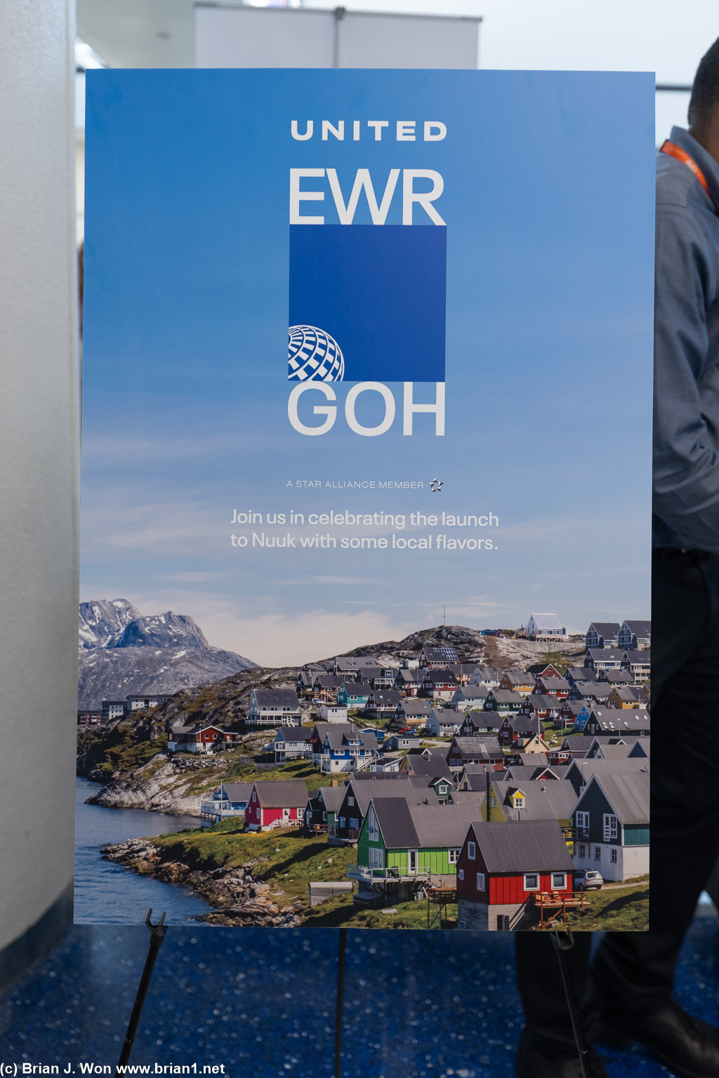 Signage at the gate for United's inaugural flight from New York to Greenland.