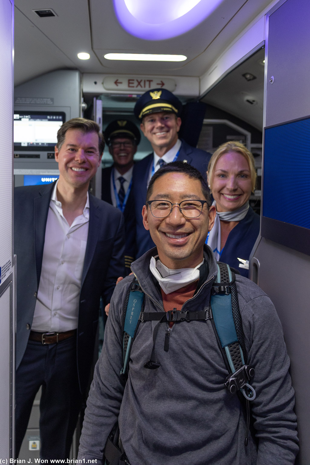 Celebrating our arrival in Greenland with the pilots, purser Susan, and senior VP Patrick Quayle.