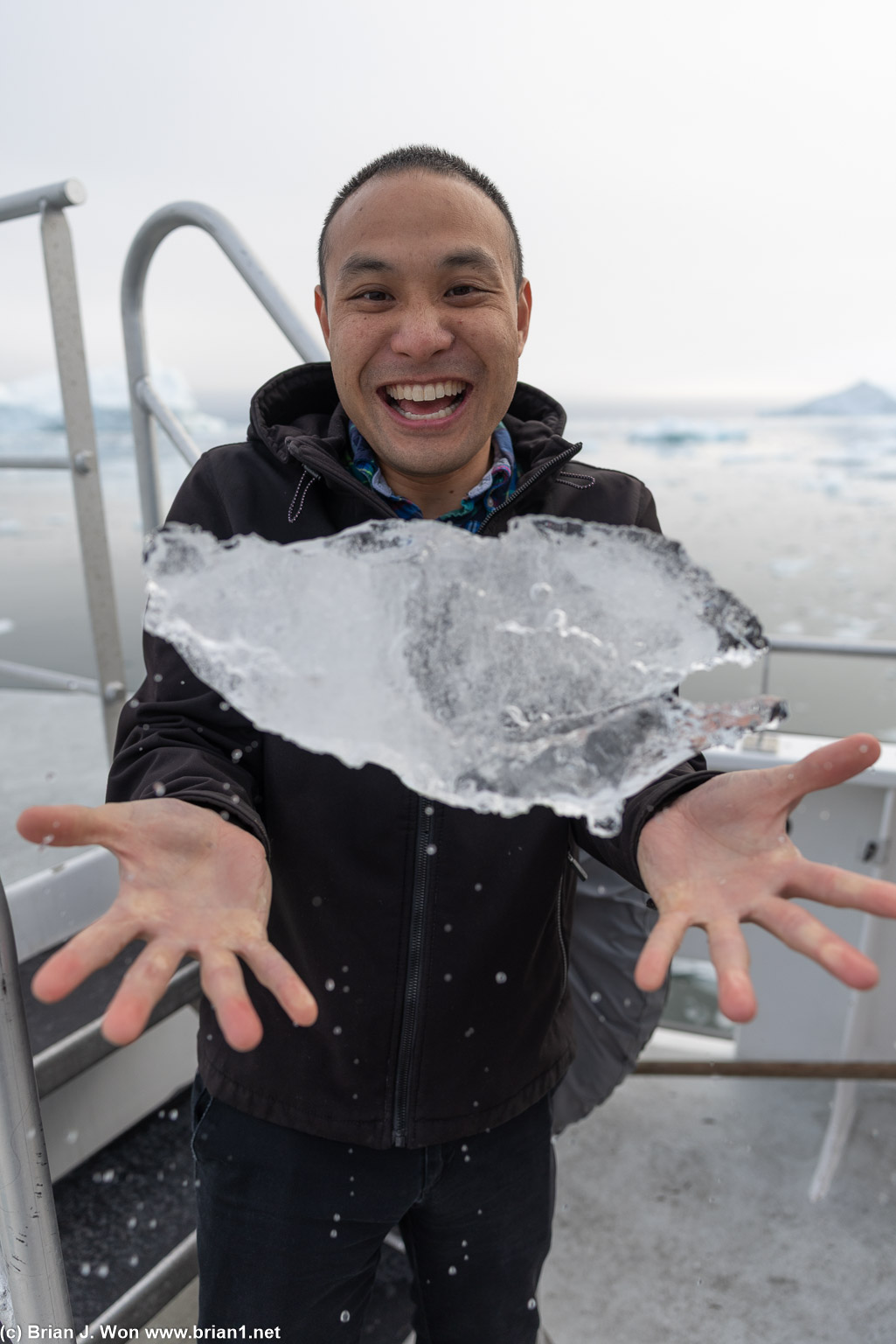 Tossing glacier ice.