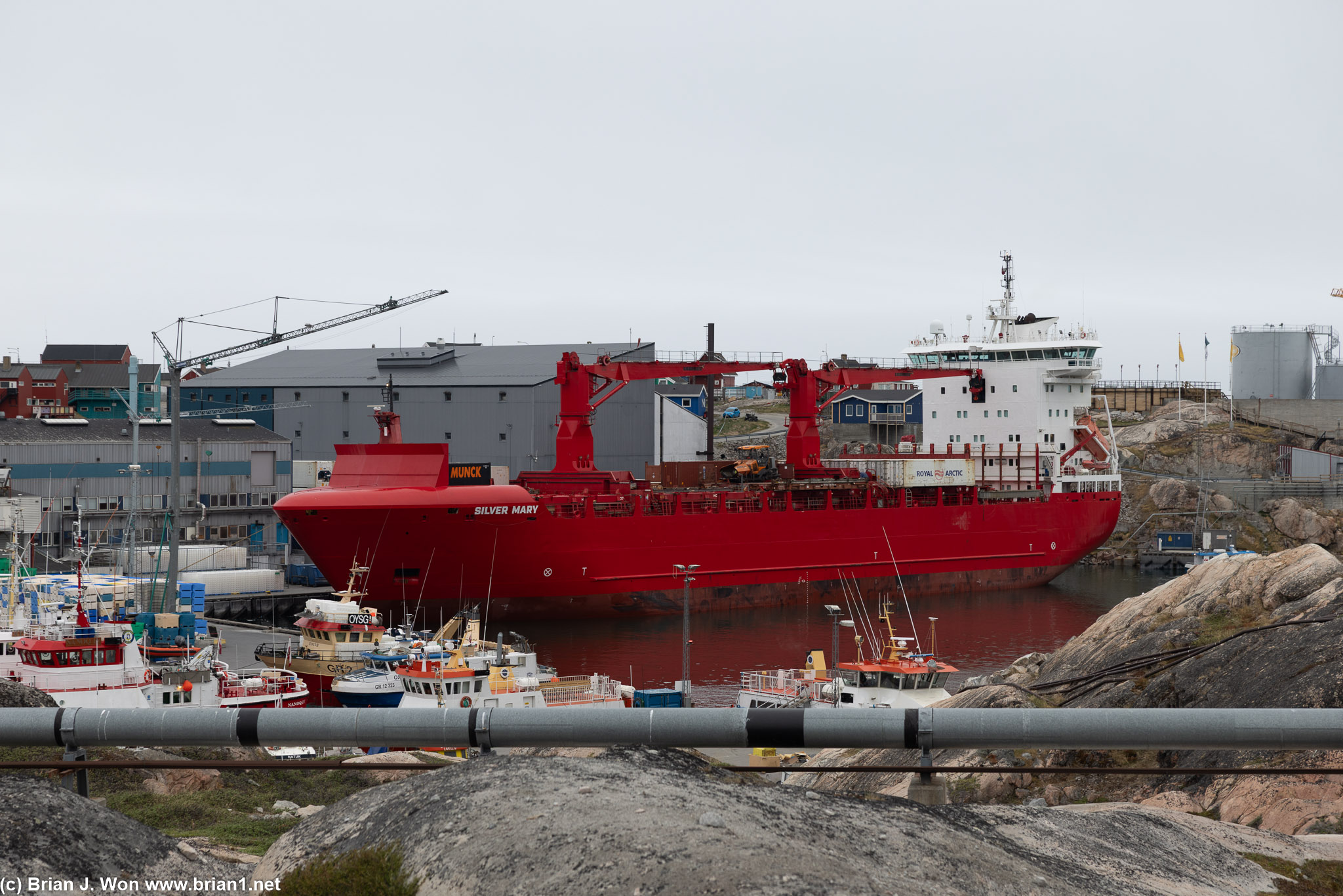 Norwegian-flagged supply ship that handles much of Greenland. Silver Mary is 112.94 meters long, 10,308 gross tonnes, so not large.