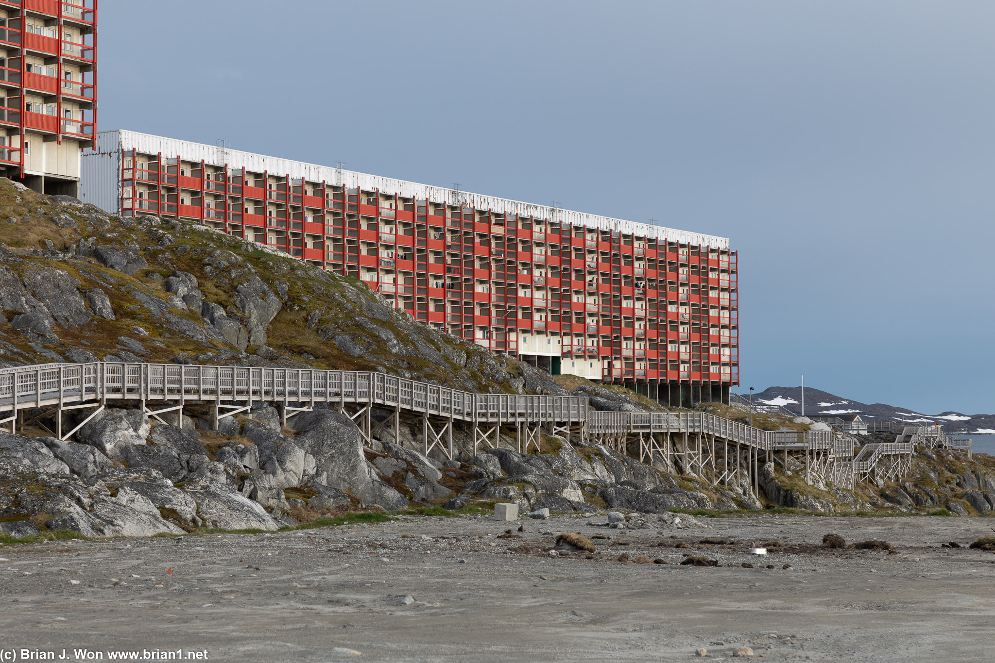 Old apartment building and the boardwalk.