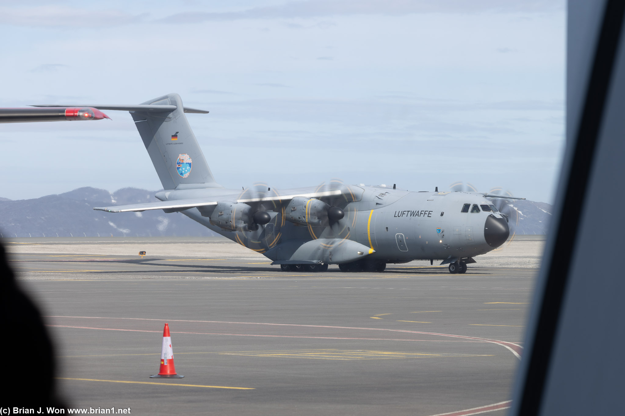 Heard a crazy noise shortly before my flight was due to leave, turns out it was an incoming Luftwaffe A400M.