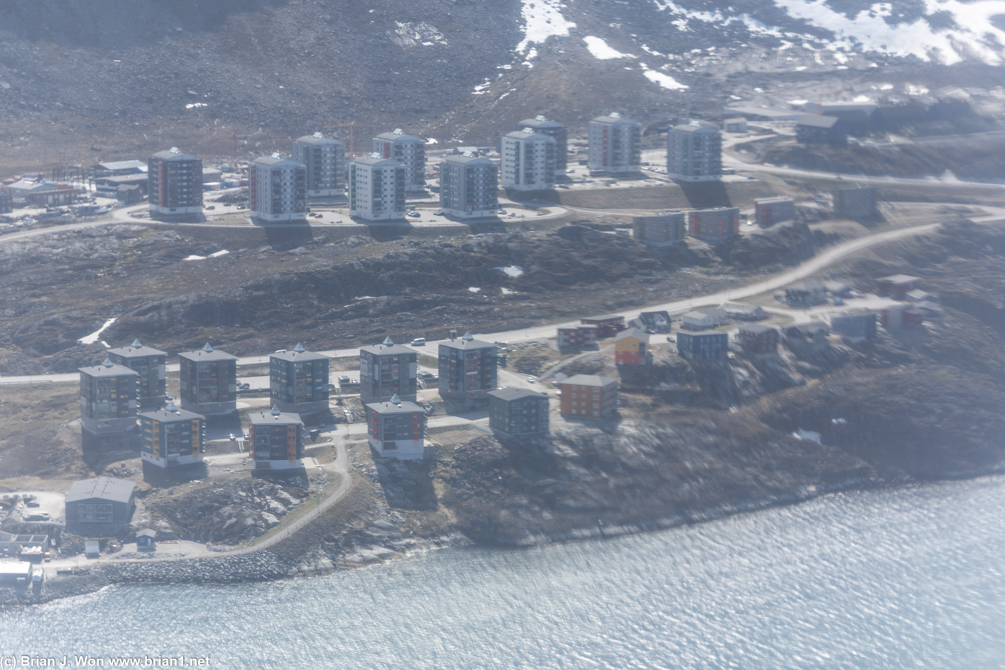 Slightly newer apartments close to Nuuk Airport (apologies, Air Greenland's windows are not known for optical clarity).