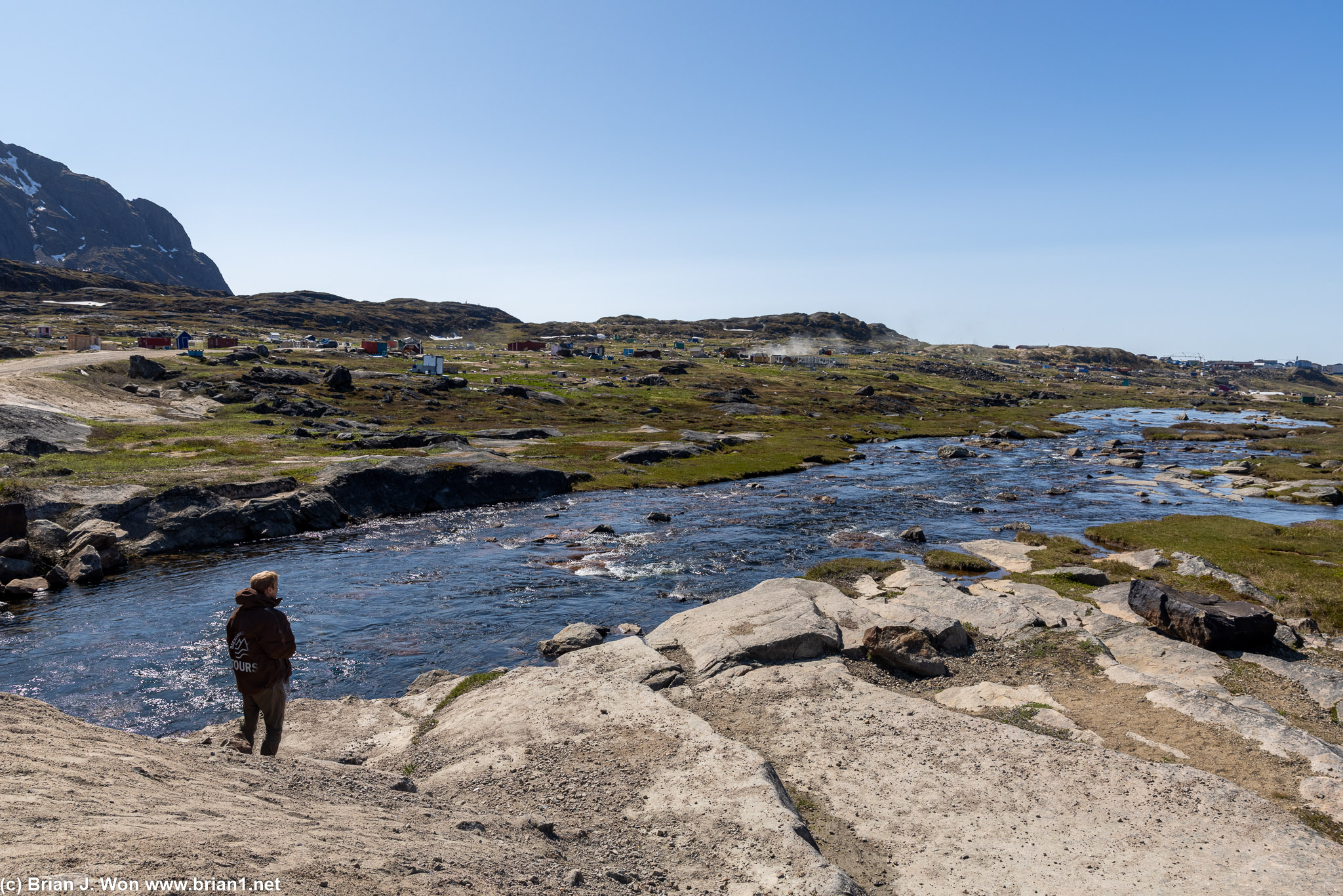 Glacial melt at center, Dog Town (Hundebyen) just beyond.