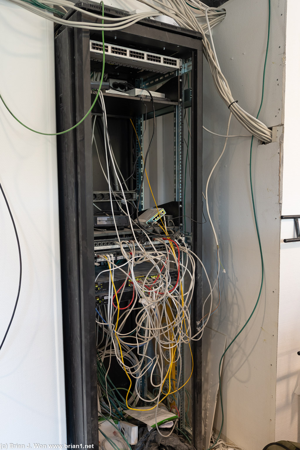 The wiring rack at the hotel is both exposed to the world and terrible.