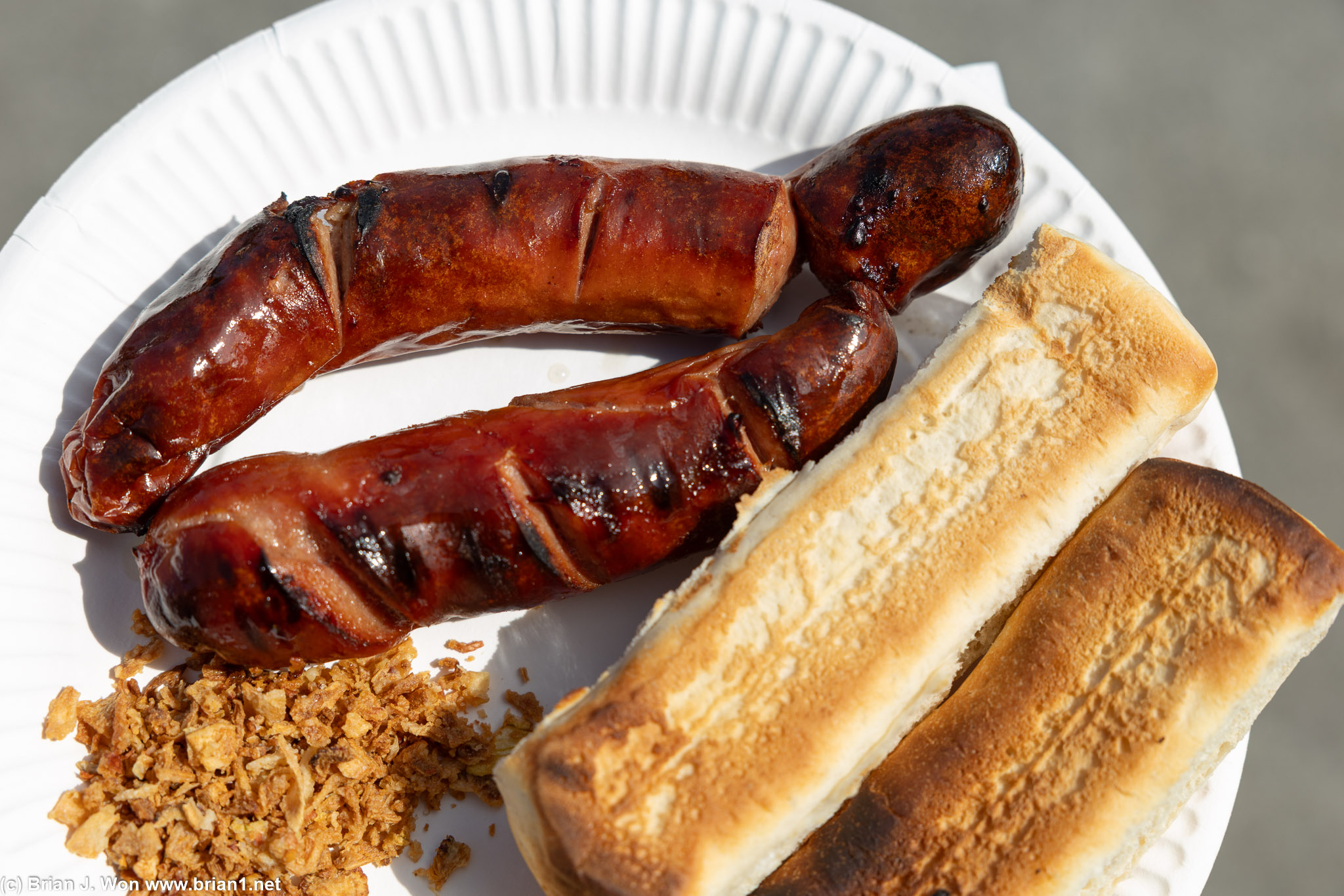 One reindeer sausage, one musk ox sausage-- delicious.