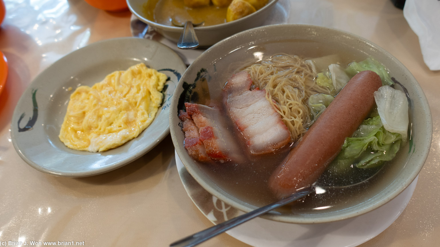 Char siu and hot dog.