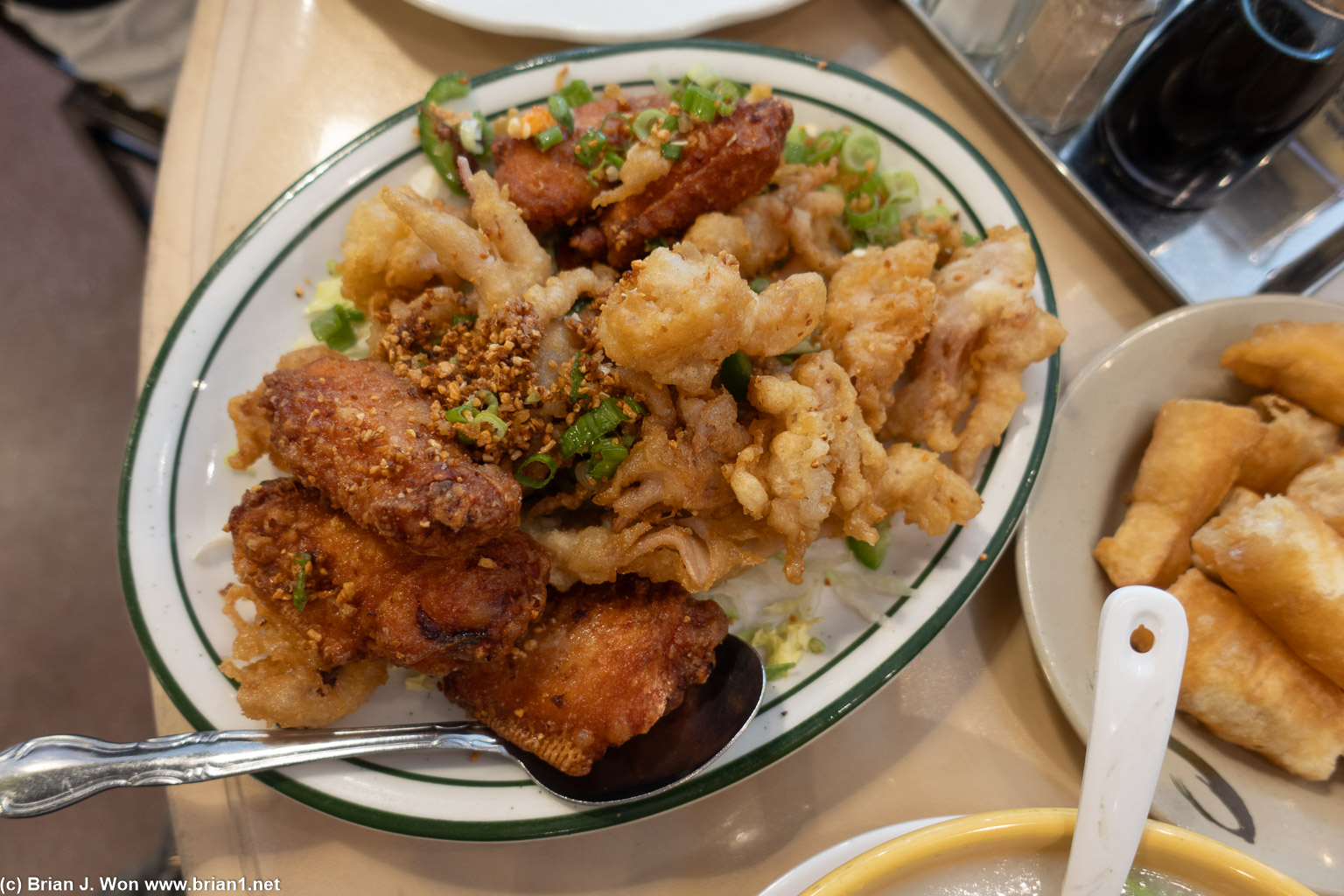 Fried chicken and calamari mix was intense.