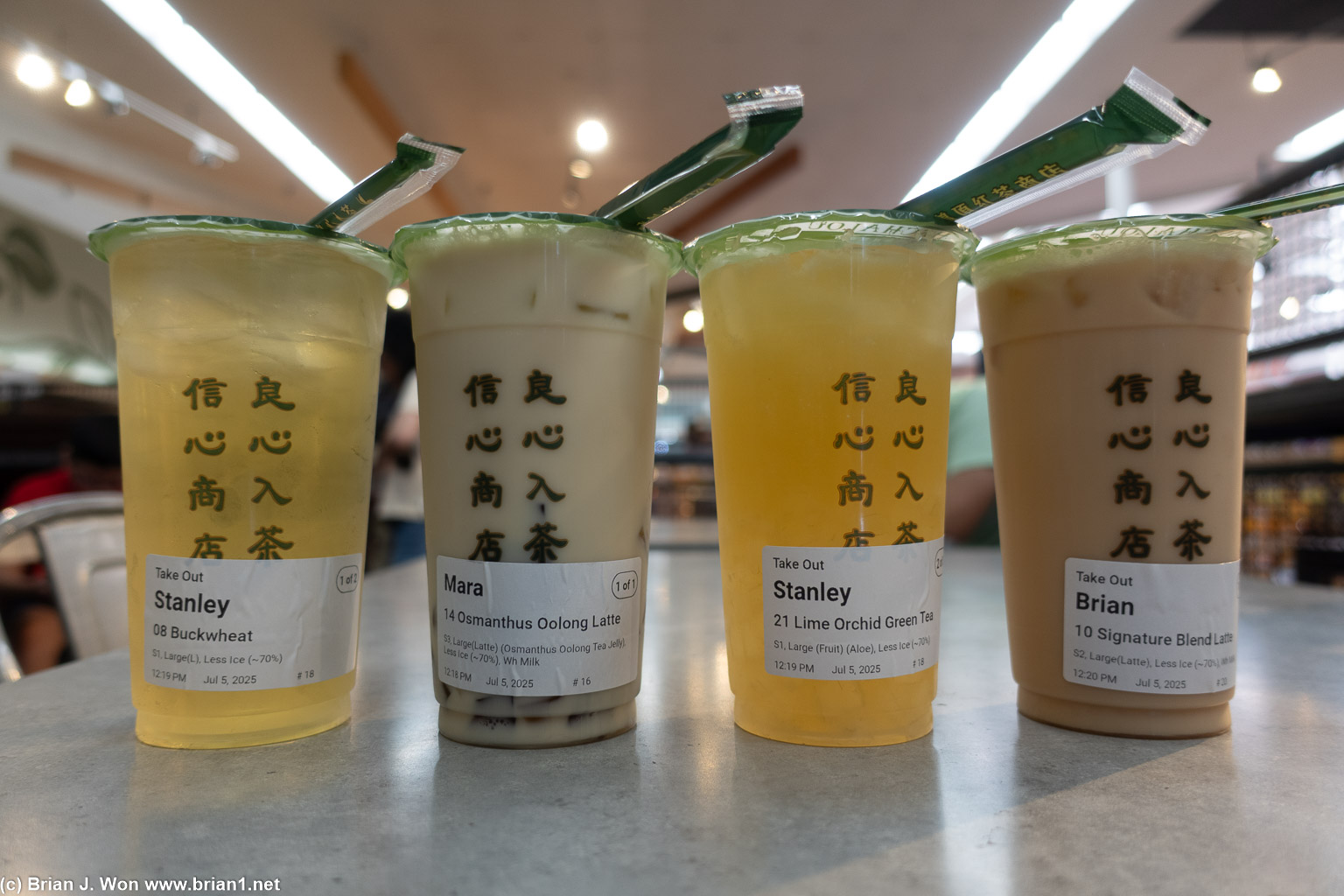Buckwheat tea, osmanthus oolong milk tea, lime orchid green tea, signature milk tea.