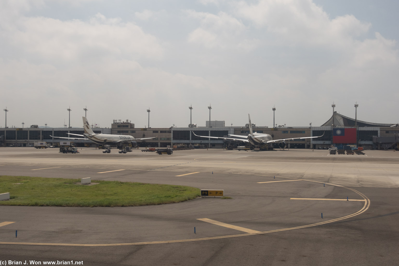 Taipei's airport is a pretty uninspiring architecturally, but the Taiwanese flag is an excellent touch.