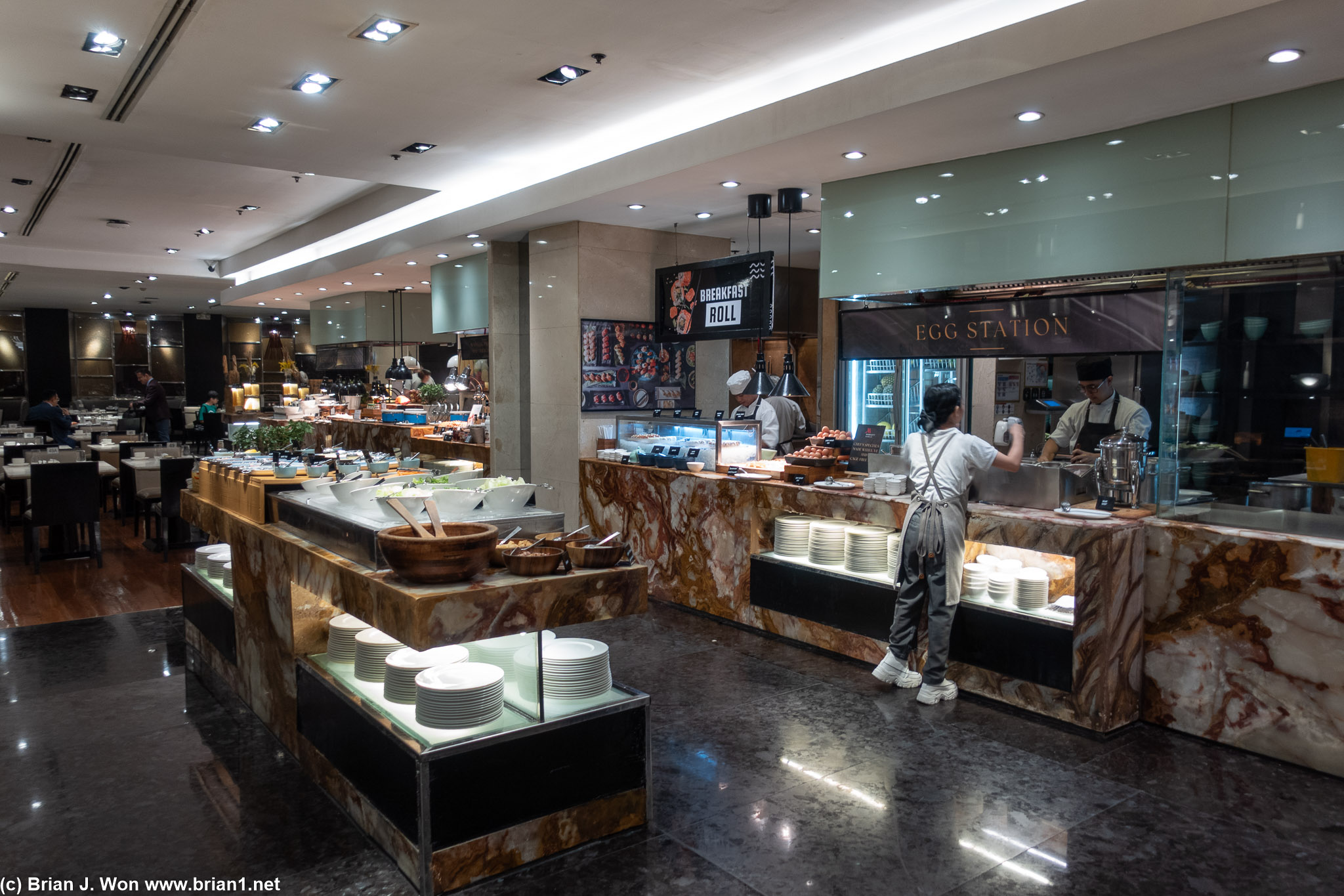 Egg station, sushi bar.