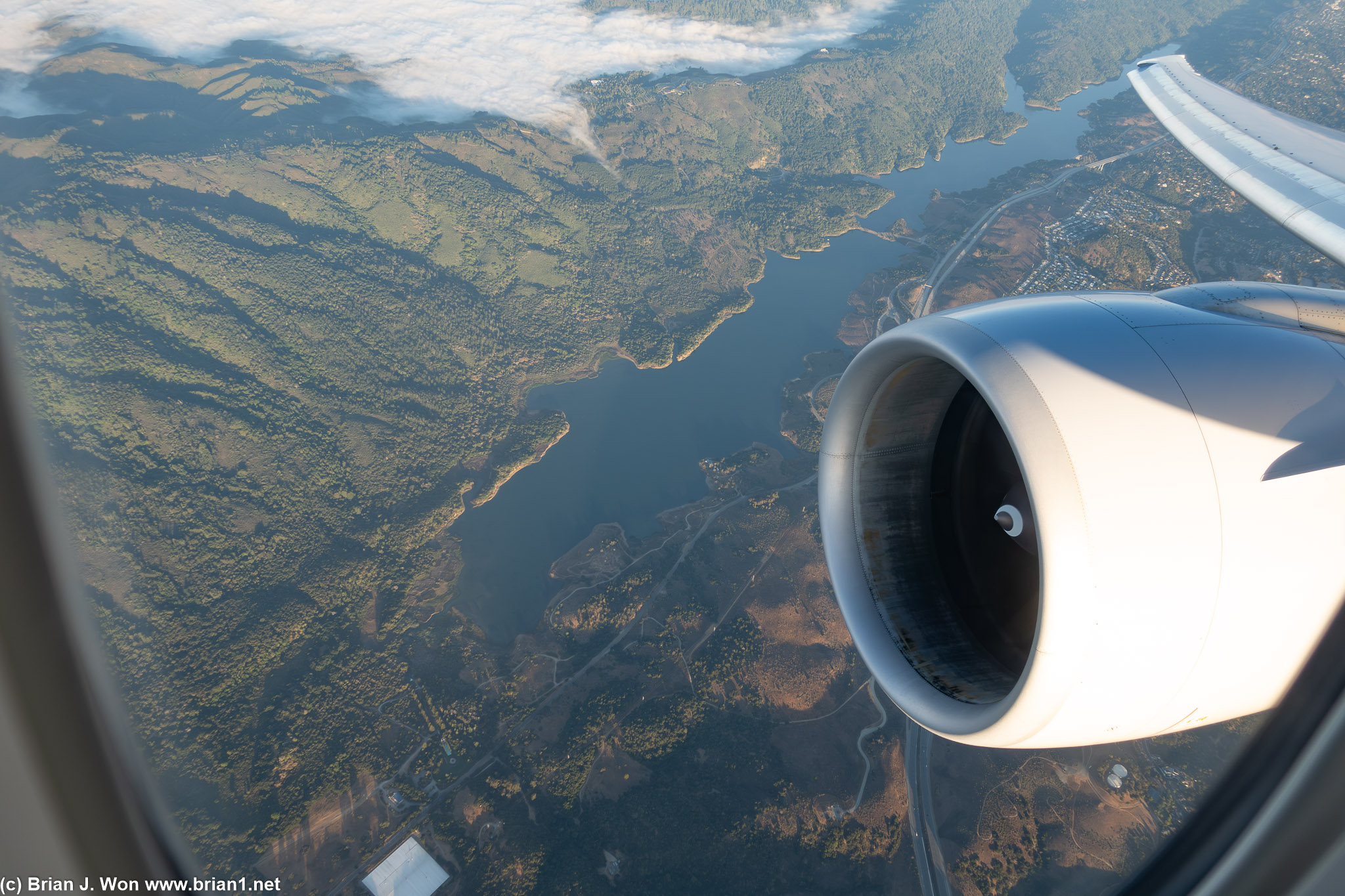 Turning to starboard over Upper Crystal Springs Reservoir.