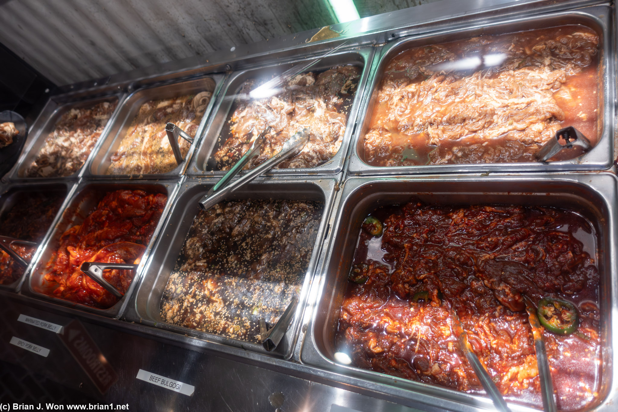 Bulogi and pork belly at the buffet.
