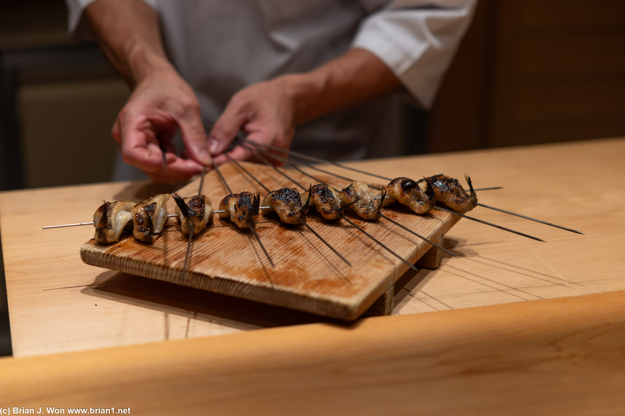 Charcoal grilled mehikari (green eyes).