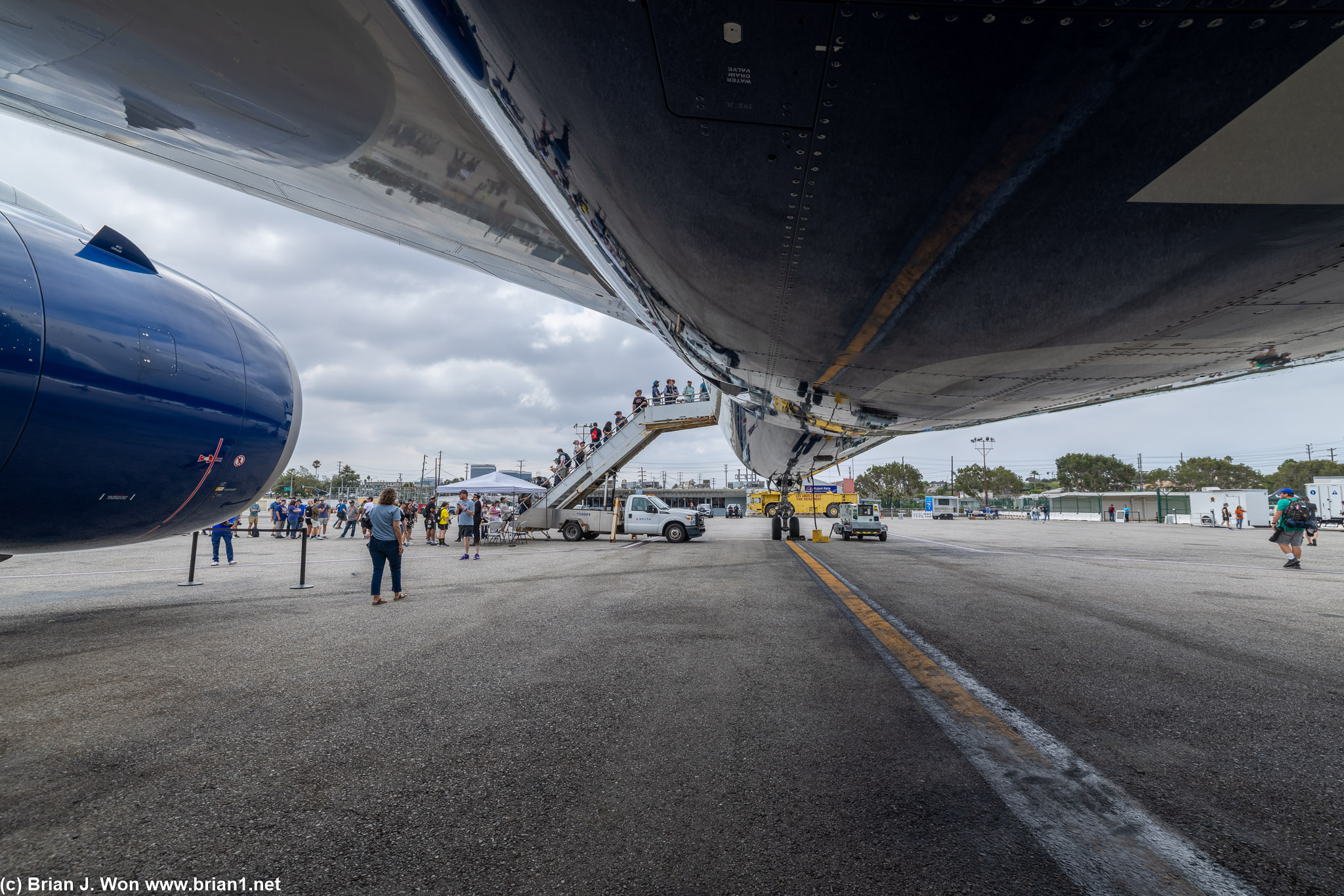 Hanging out under the belly of an Airbus A350, pretending like it's a normal thing.