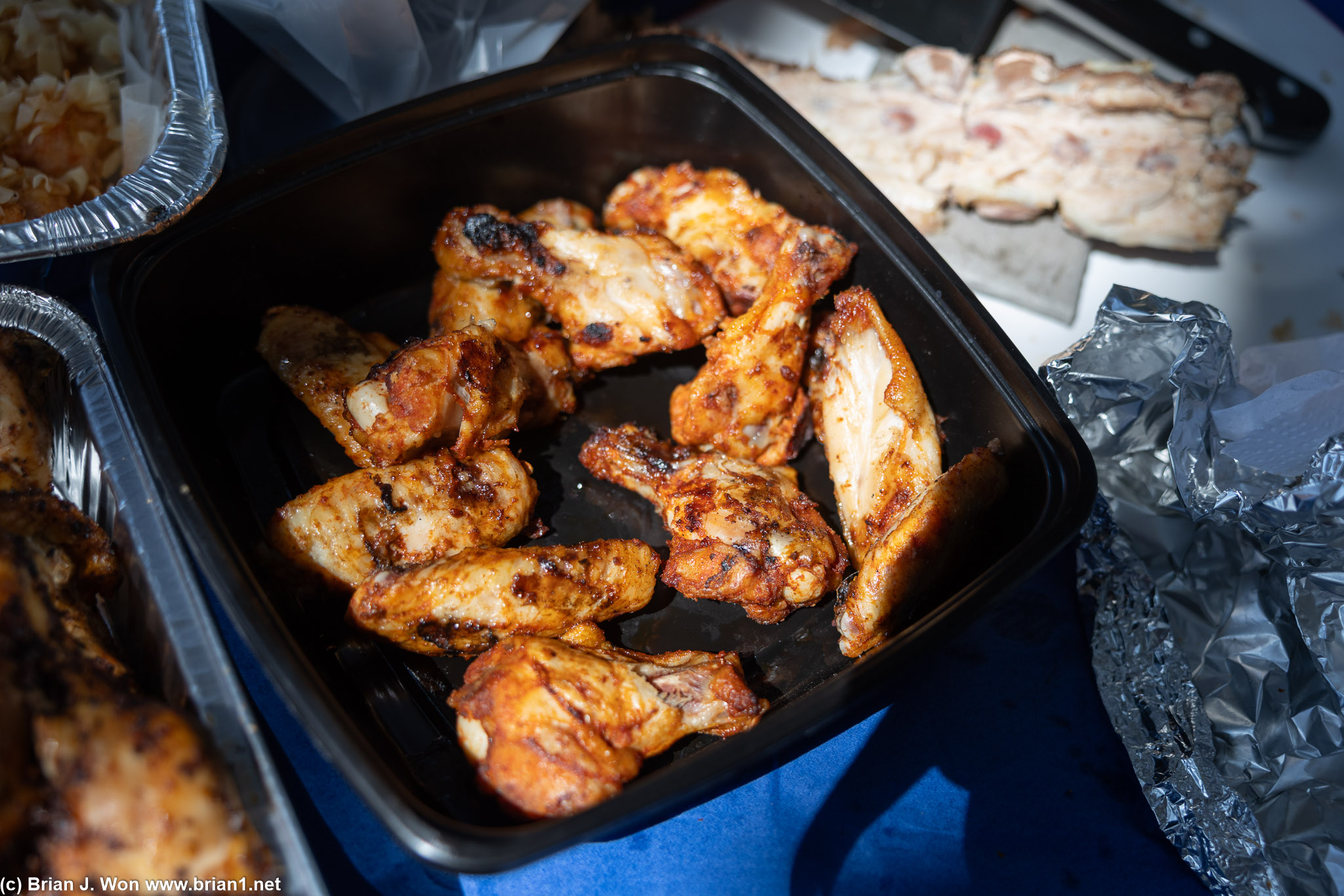 Jerry's famous chicken wings. Sous vide at 155F then finished on the grill.
