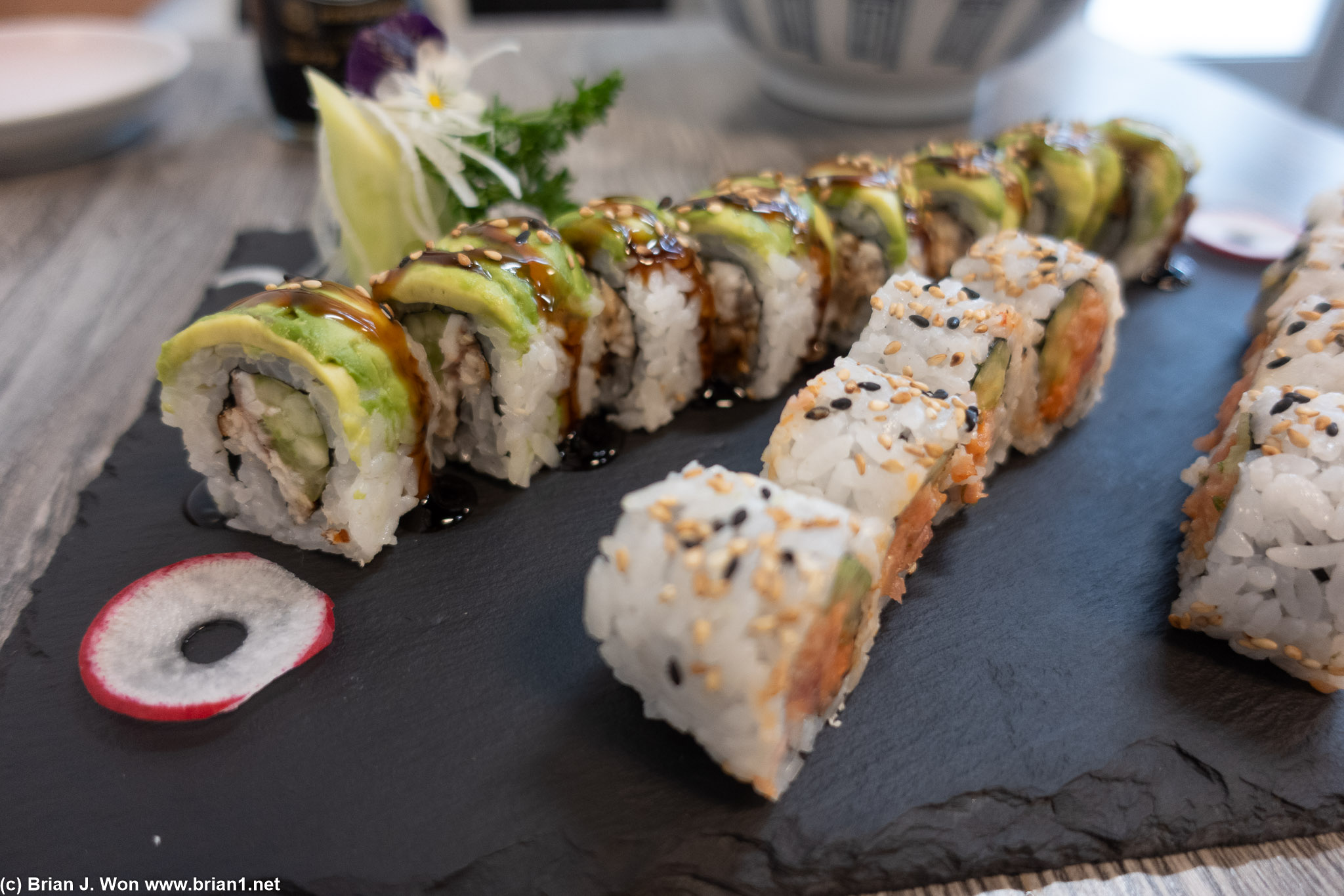 Caterpillar roll (freshwater eel and avocado).