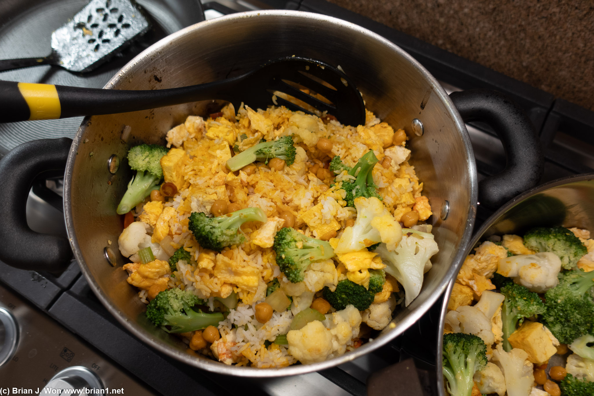 Mom's making tumeric tofu veggie fried rice now.