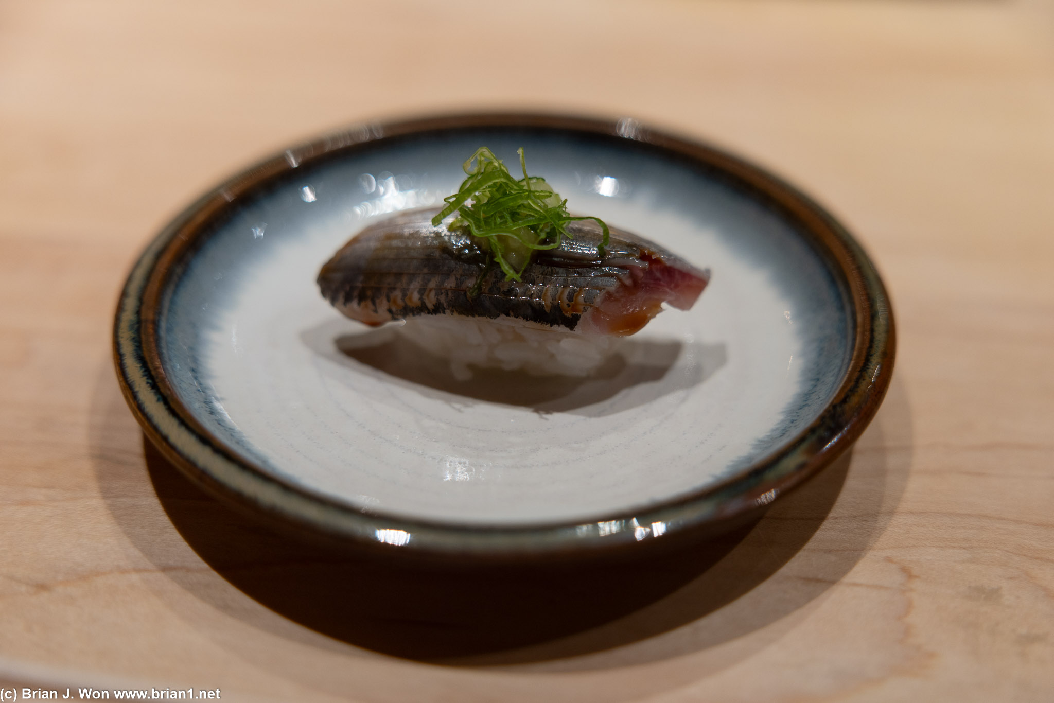 Iwashi (sardine) with ginger and garlic puree, a bit too strong (Chiba, Japan).