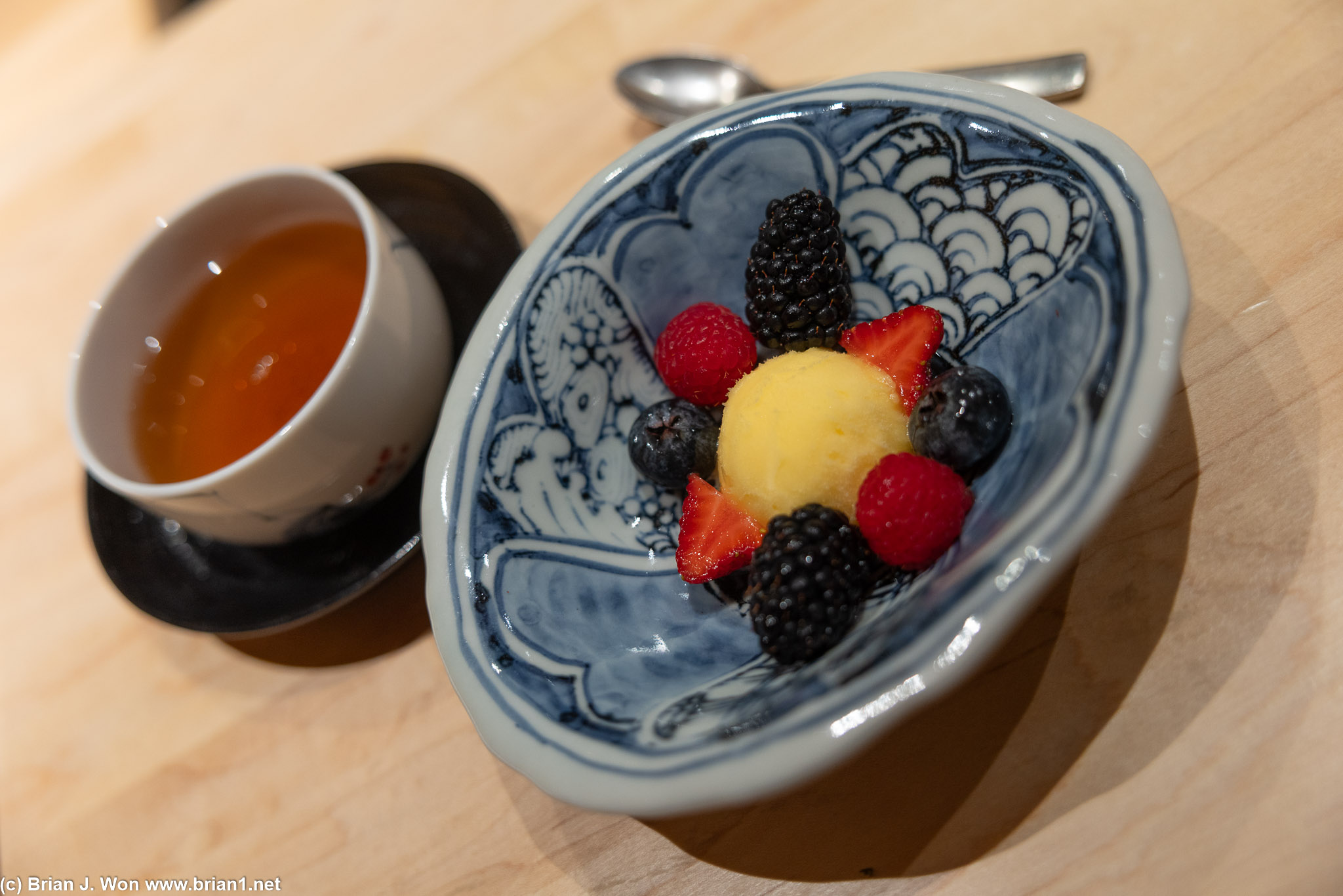 Mandarin sorbet (thought I heard mango...?), mixed berries.