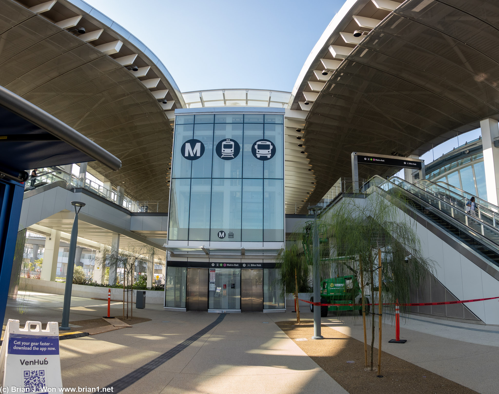 Looking from the bus plaza to the train/automated people mover building.