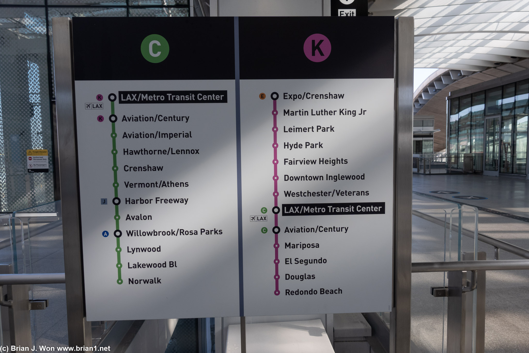 Metro Rail stop list.