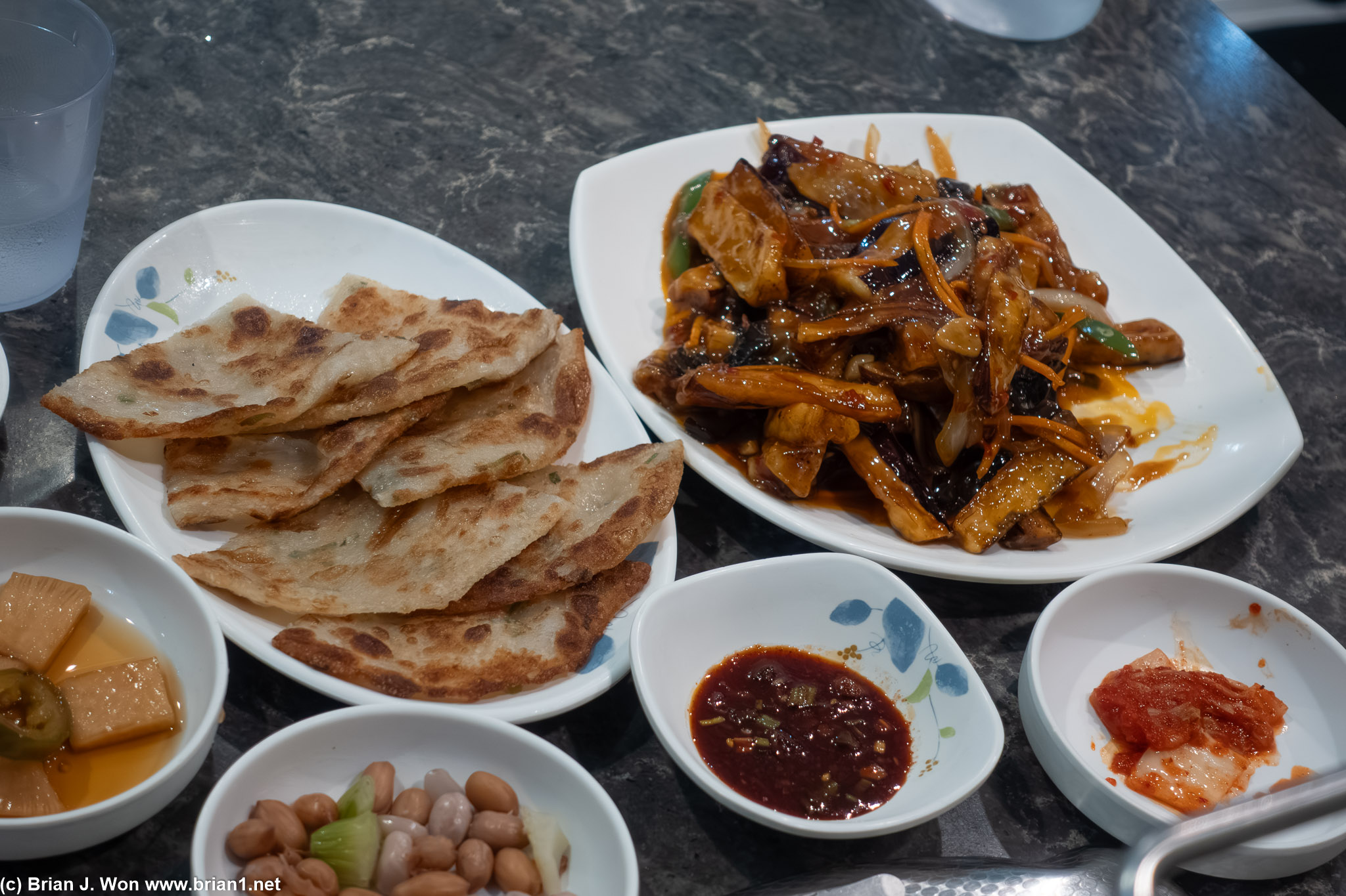 Green onion pancake was meh, eggplant was delicious.