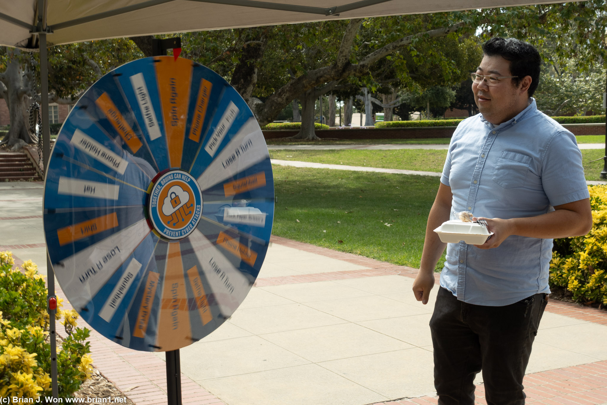 Joe's turn to spin the prize wheel.