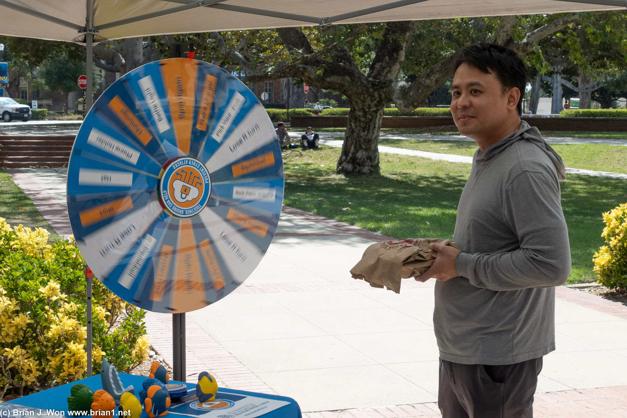 Bobby's turn to spin the prize wheel.