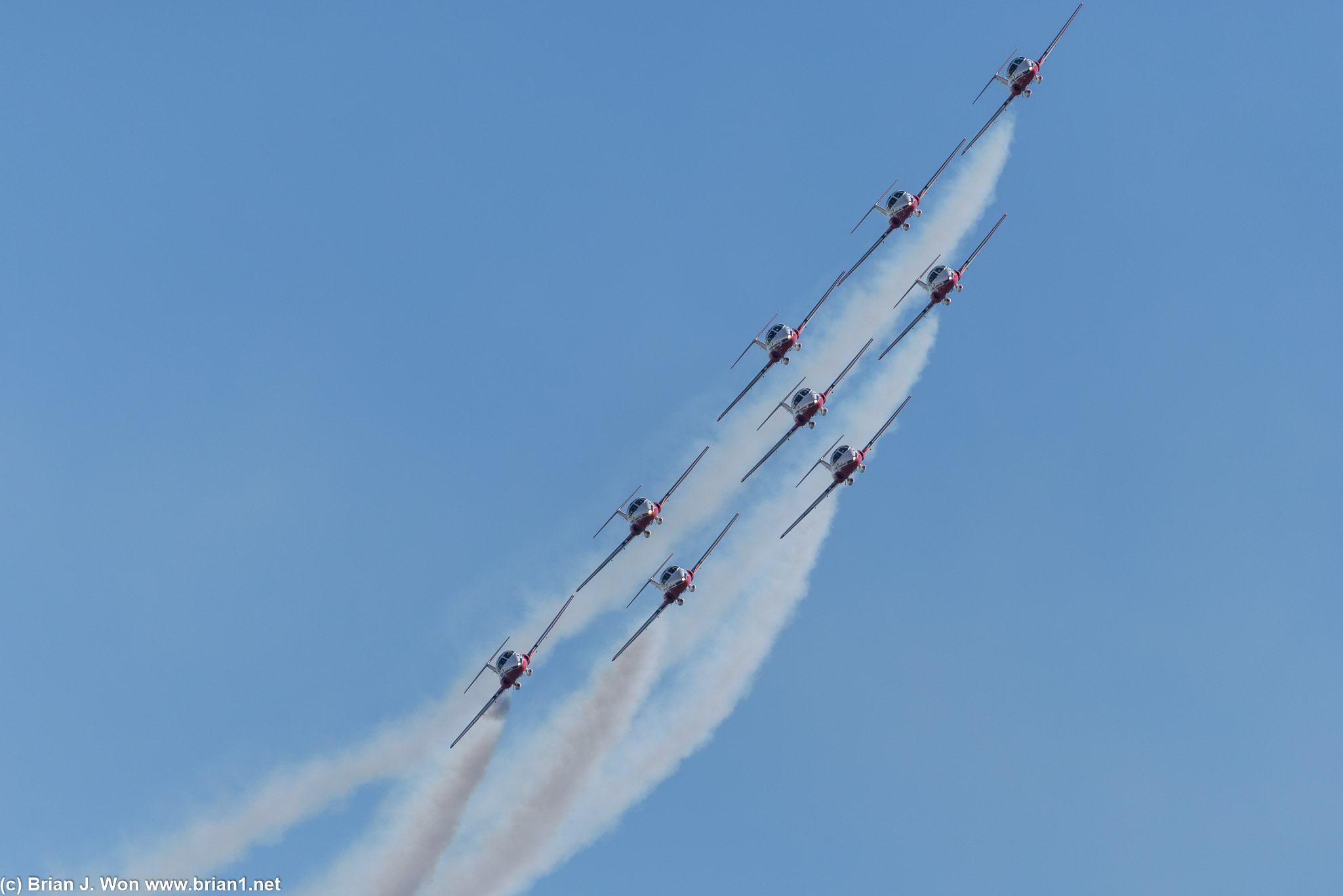 Flying 9x Canadair CT-114 Tutors.