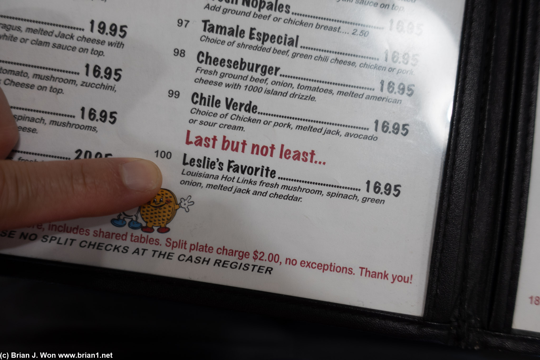 Menu at Omelette and Waffle Shop is massive, this was one tiny corner.