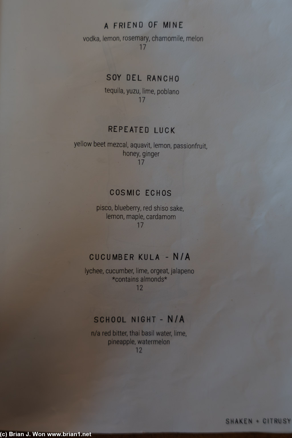 Tiny part of the drink menu.