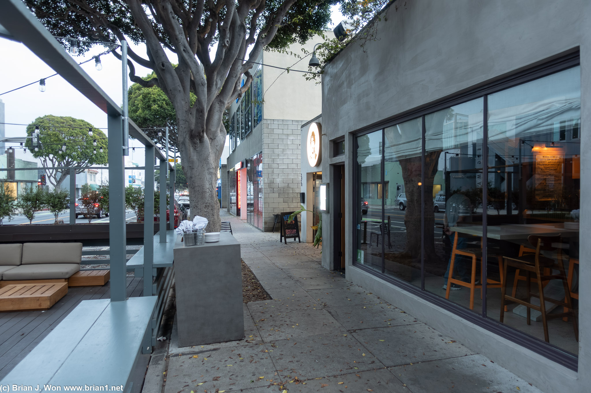 Outside on a potentially rainy day.