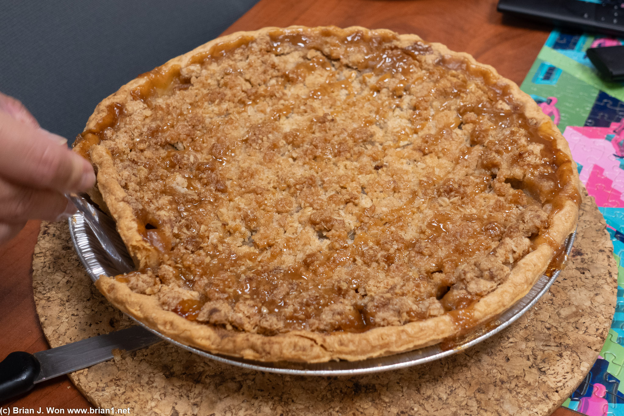 Joe picked up an apple caramel pie from Whole Foods.